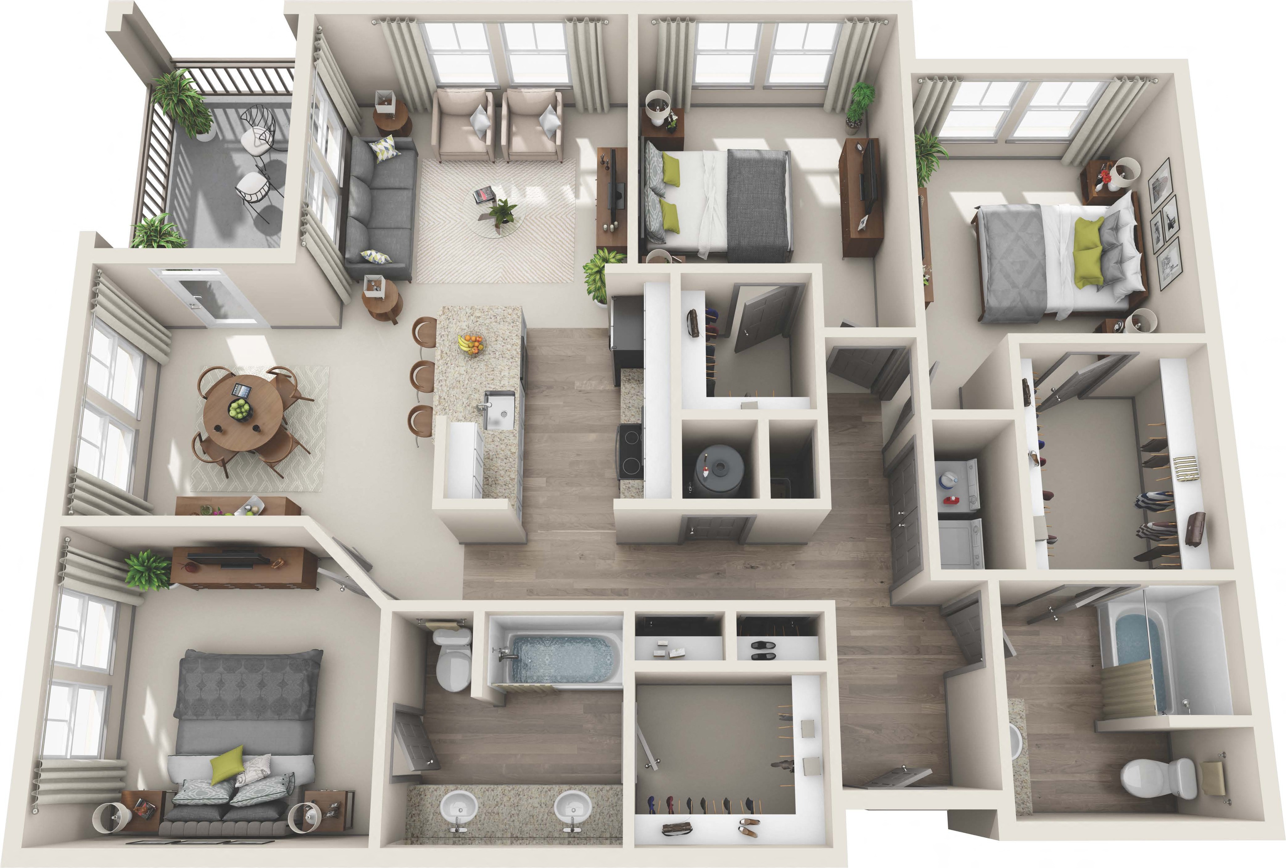 Floor plan for 3 beds, 2 baths, 1420 sqft